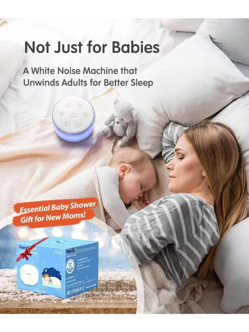 Portable White Noise Machine with Night Light - 34 Soothing Sounds for Sleep